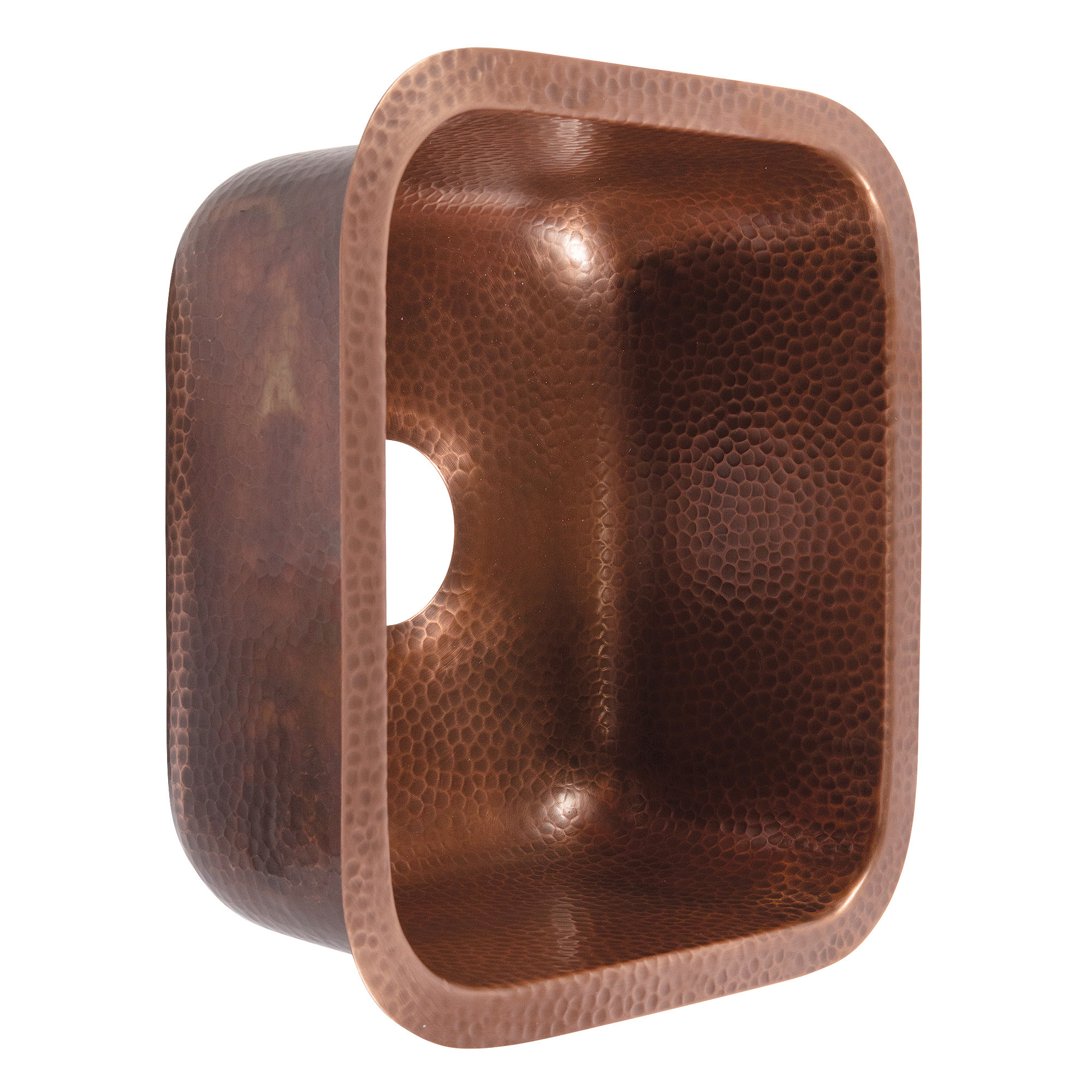 A square hand hammered undermount copper bar and prep sink