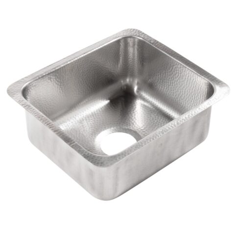 A square hand hammered undermount brushed stainless steel bar and prep sink
