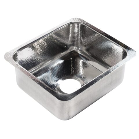 A square hand hammered undermount polished stainless steel bar and prep sink