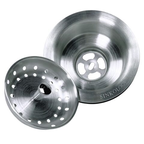 A stainless steel kitchen sink strainer drain.