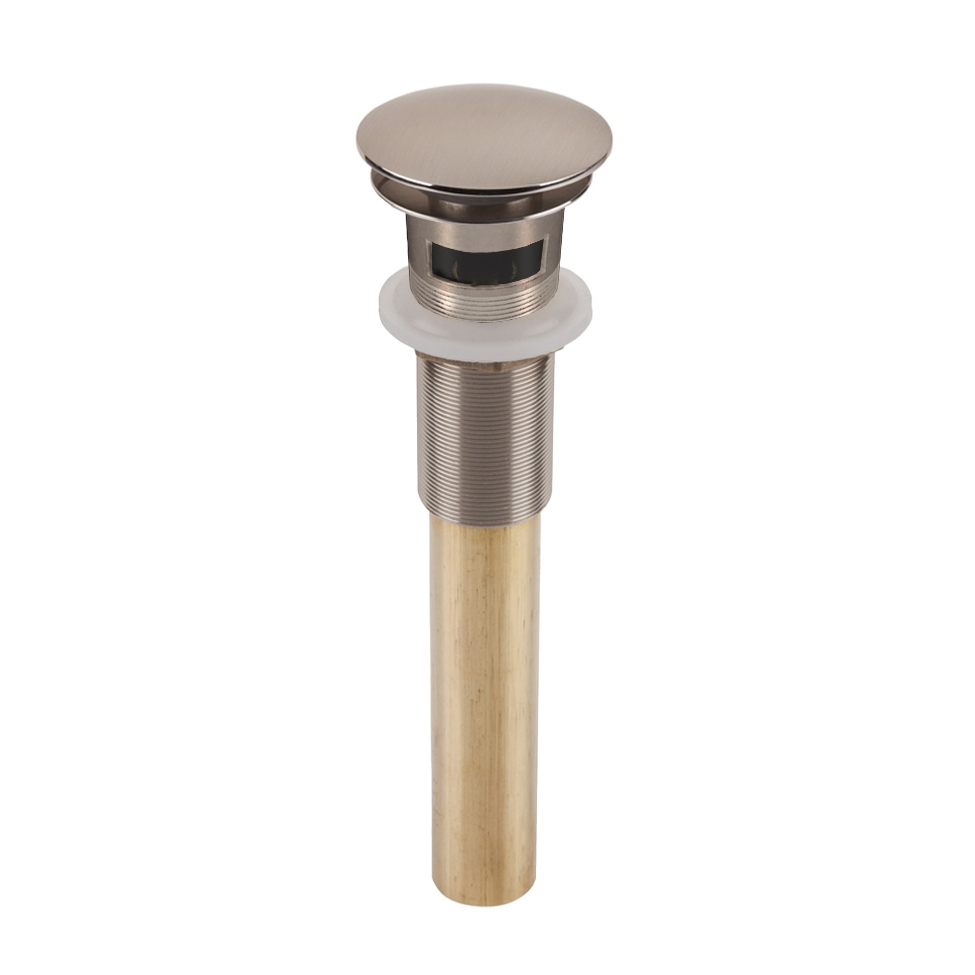 A Nickel Pop-Up Overflow Bathroom Sink Drain.