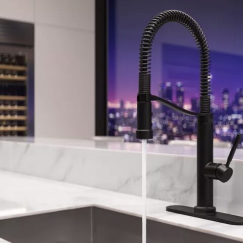 a matte black kitchen faucet