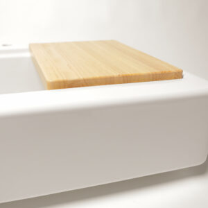 Parker 34" crisp white fireclay farmhouse workstation sink with bottom grid and cutting board