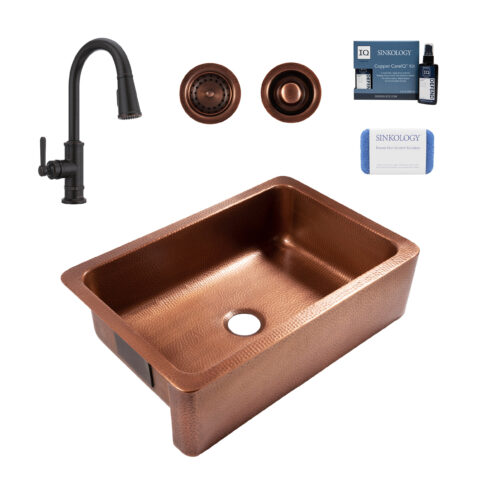 Adams 33" Copper Sink with Bronze Port Haven Faucet