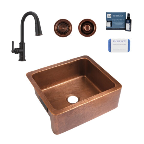 Lange 25" Copper Sink with Bronze Port Haven Faucet