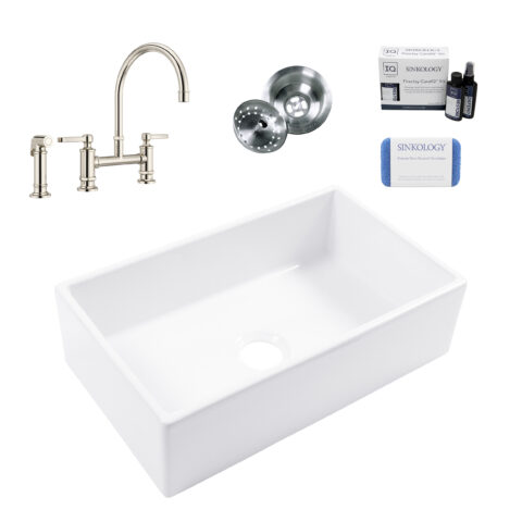 Turner 30" Fireclay Sink with Nickel Port Haven Bridge Faucet
