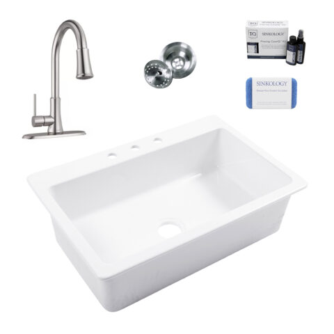 Jackson 33" Fireclay Sink (3 Holes) with Stainless Steel Pfirst Faucet