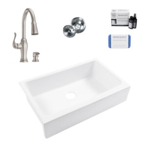Grace 34″ Quick-Fit Fireclay Sink with Stainless Steel Maren Faucet