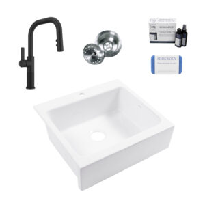 Parker 26" Quick-Fit Fireclay Sink (1 Hole) with Black Montay Faucet