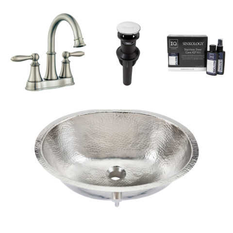 Freud Nickel 19.25" Oval Undermount Bath Sink with Courant Faucet Kit