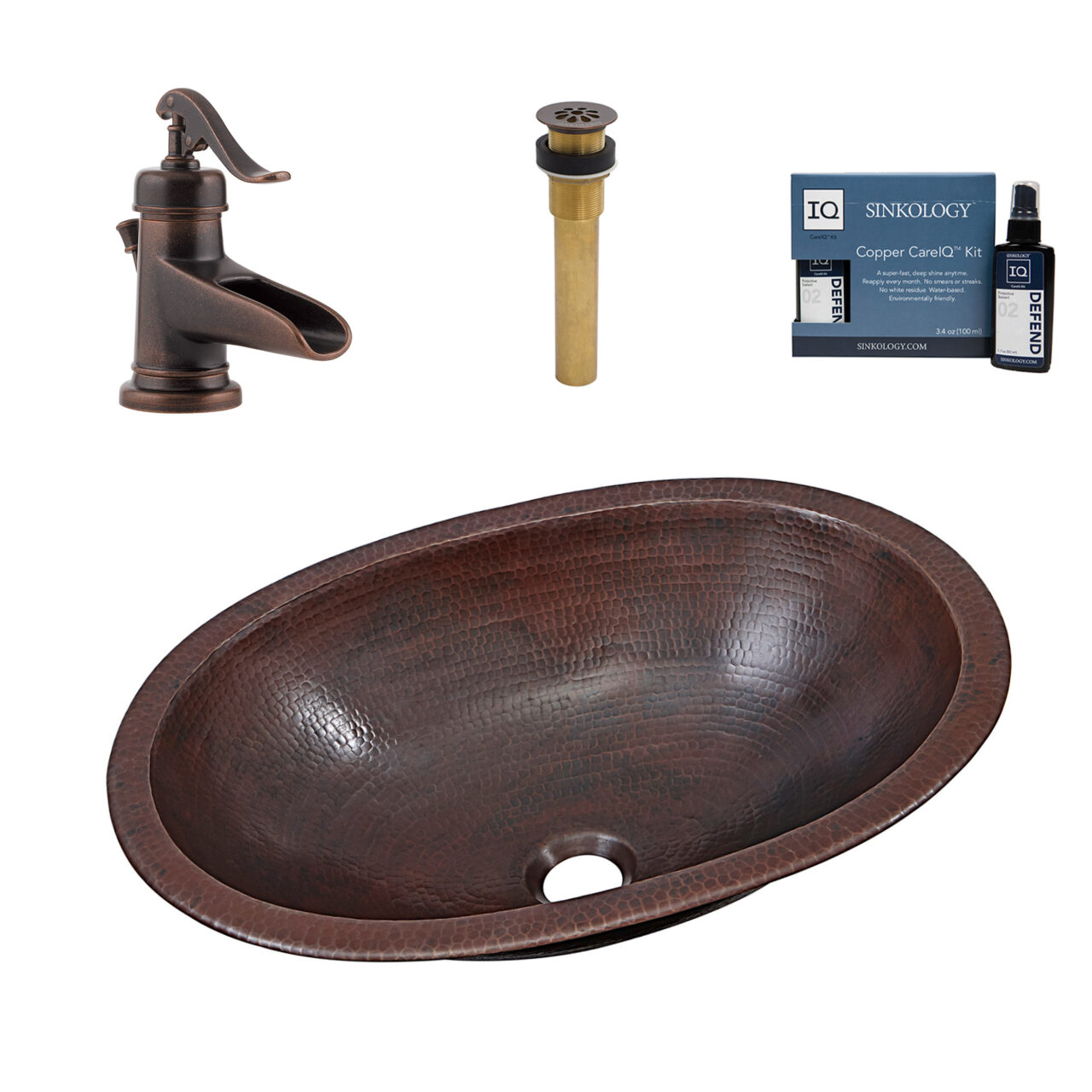 Schrodinger Copper 19" Oval Dual Flex Bath Sink with Ashfield Faucet Kit