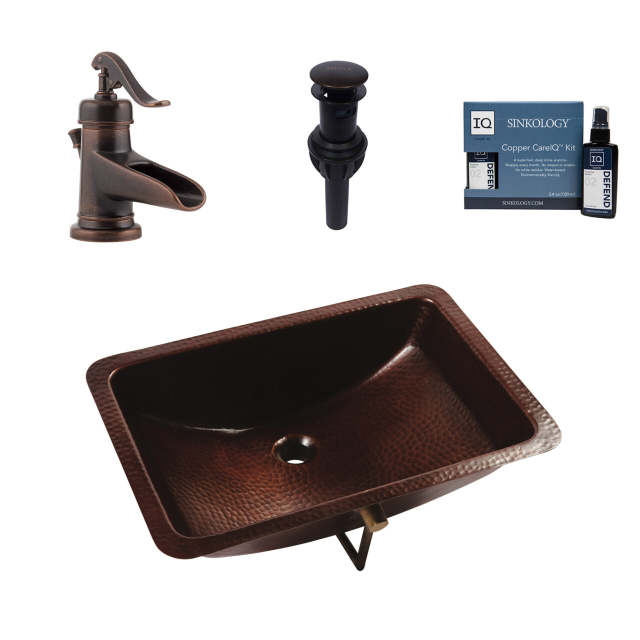 Curie Copper 21" Rectangular Undermount Bath Sink with Ashfield Faucet Kit