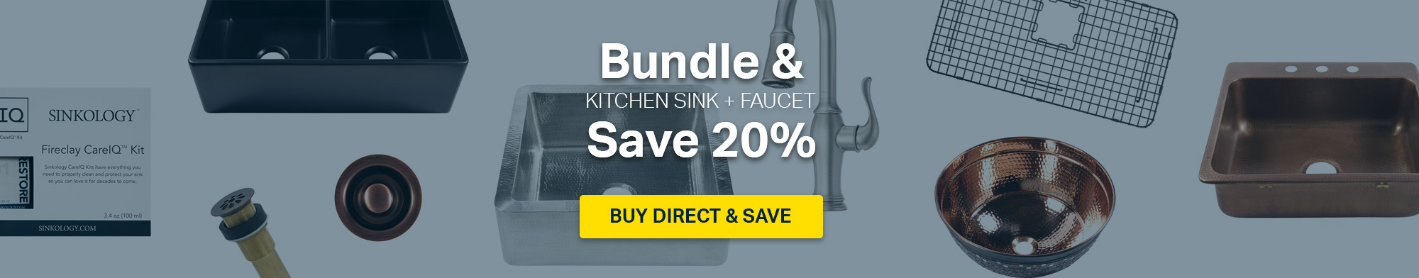 Bundle a kitchen sink and faucet to Save 20% when you buy direct from Sinkology