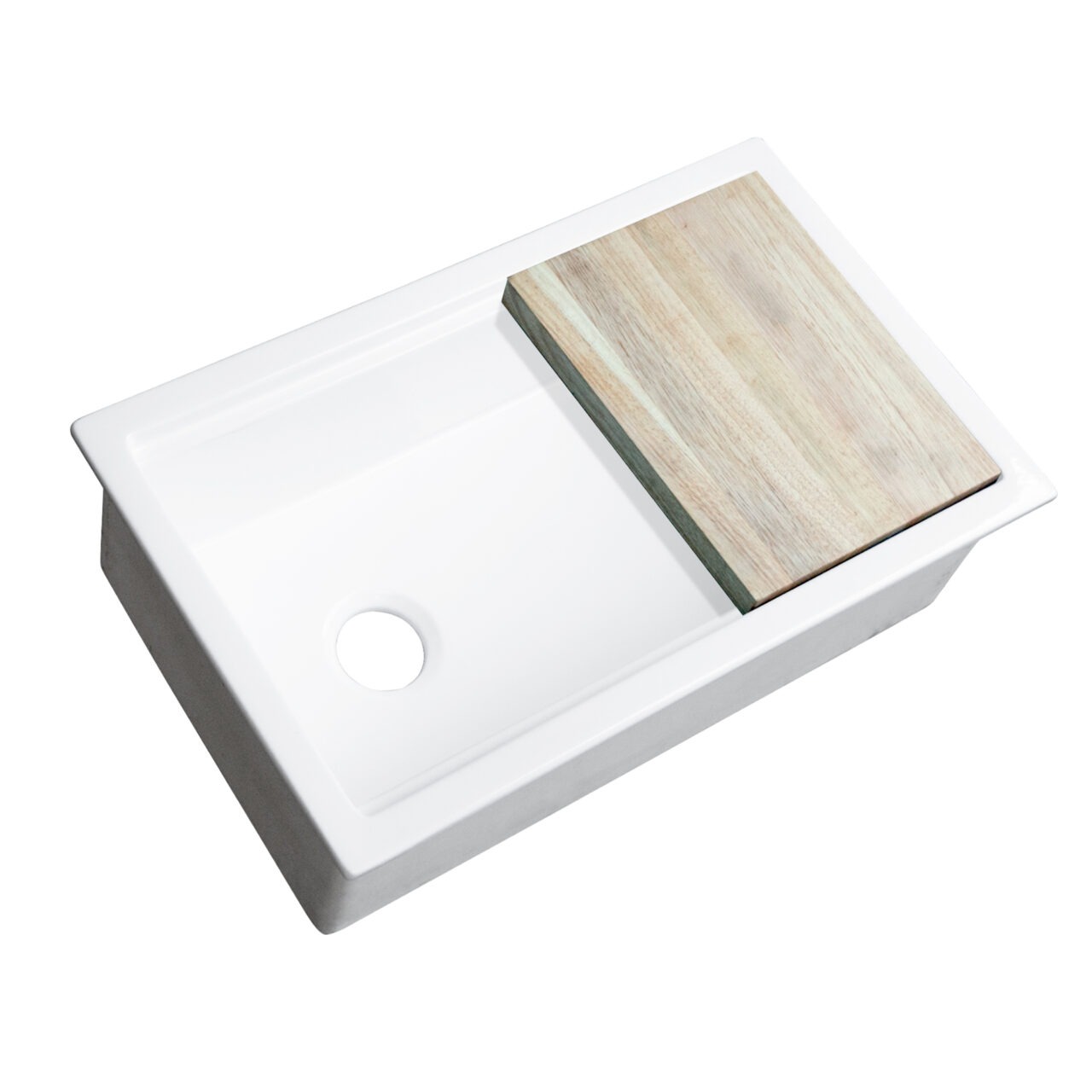 Eden 32" crisp white fireclay workstation sink with bottom grid and cutting board