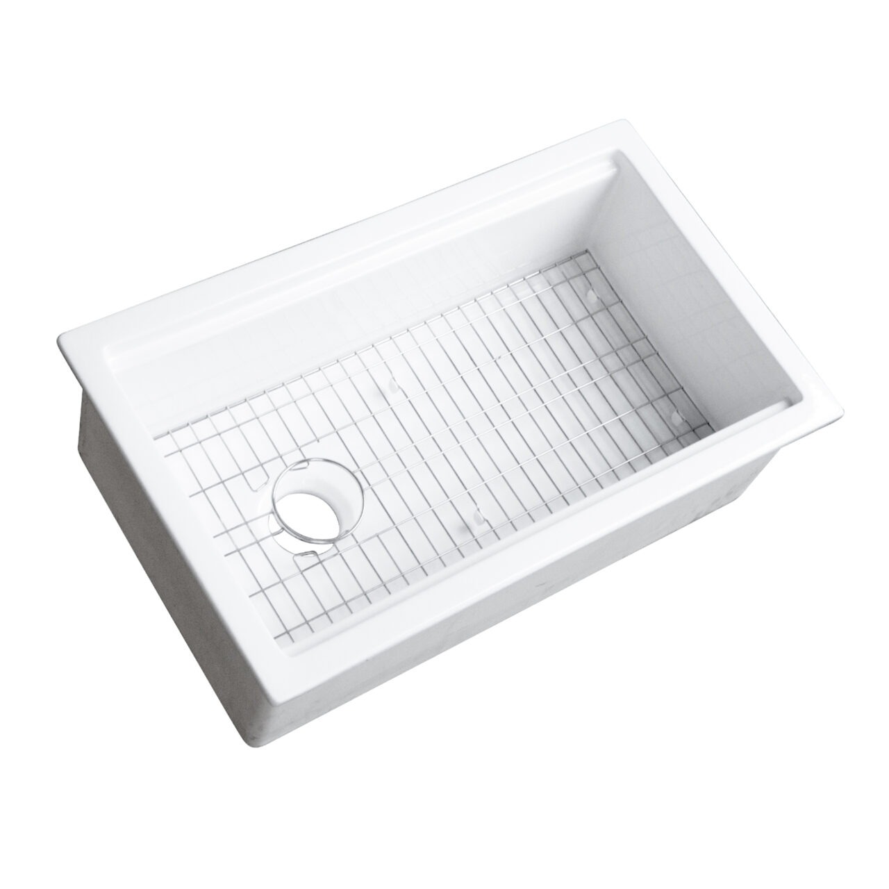 Eden 32" crisp white fireclay workstation sink with bottom grid and cutting board
