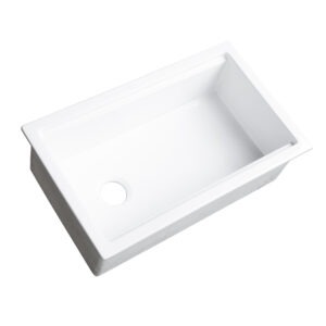 Eden 32" crisp white fireclay workstation sink with bottom grid and cutting board