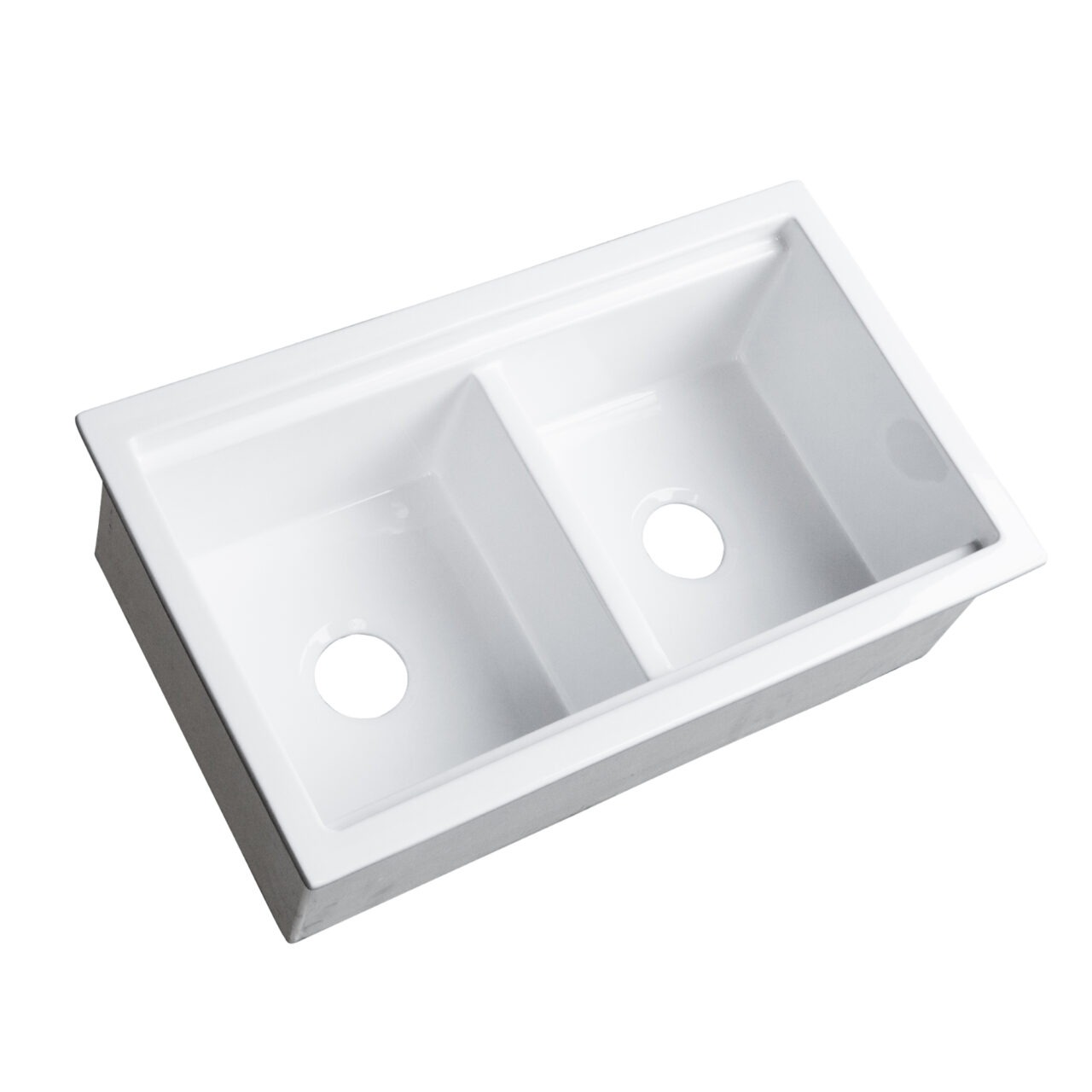 Eden 32" crisp white fireclay double bowl workstation sink with bottom grid and cutting board