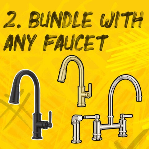 2. Bundle with any faucet. Graffiti style yellow background featuring 3 different style faucets in a pop-art vibe.
