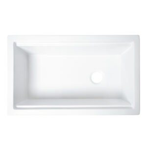 Eden 32" white fireclay single bowl undermount workstation kitchen sink with a wood cutting board, stainless steel bottom grid and 3.5" drain hole.